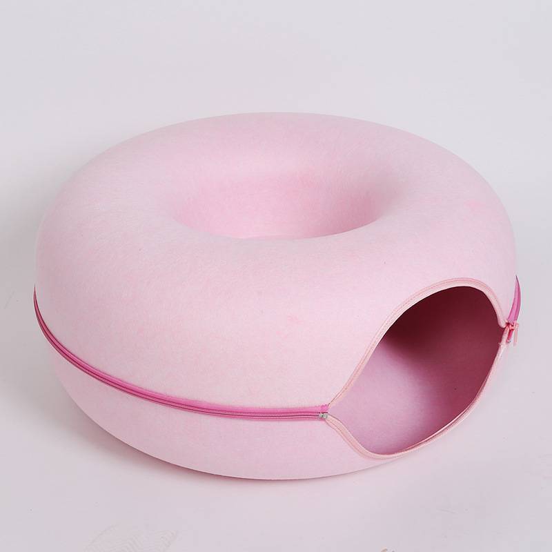 Donut Cat Tunnel Bed Pets House Natural Felt Pet Cat Cave Interactive Toys Round Wool Felt Pet Bed Cat Training Toy Cat House